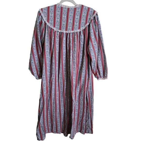 Lanz Classic Tyrolean Cotton Flannel Nightgown Red White Size L - Picture 2 of 7